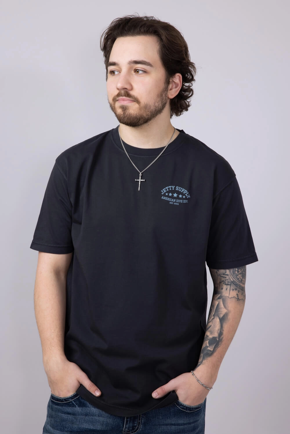 Jetty Division T-Shirt for Men in Black | S25DIVI-M10001BLK Active Flex Layered Sleeve