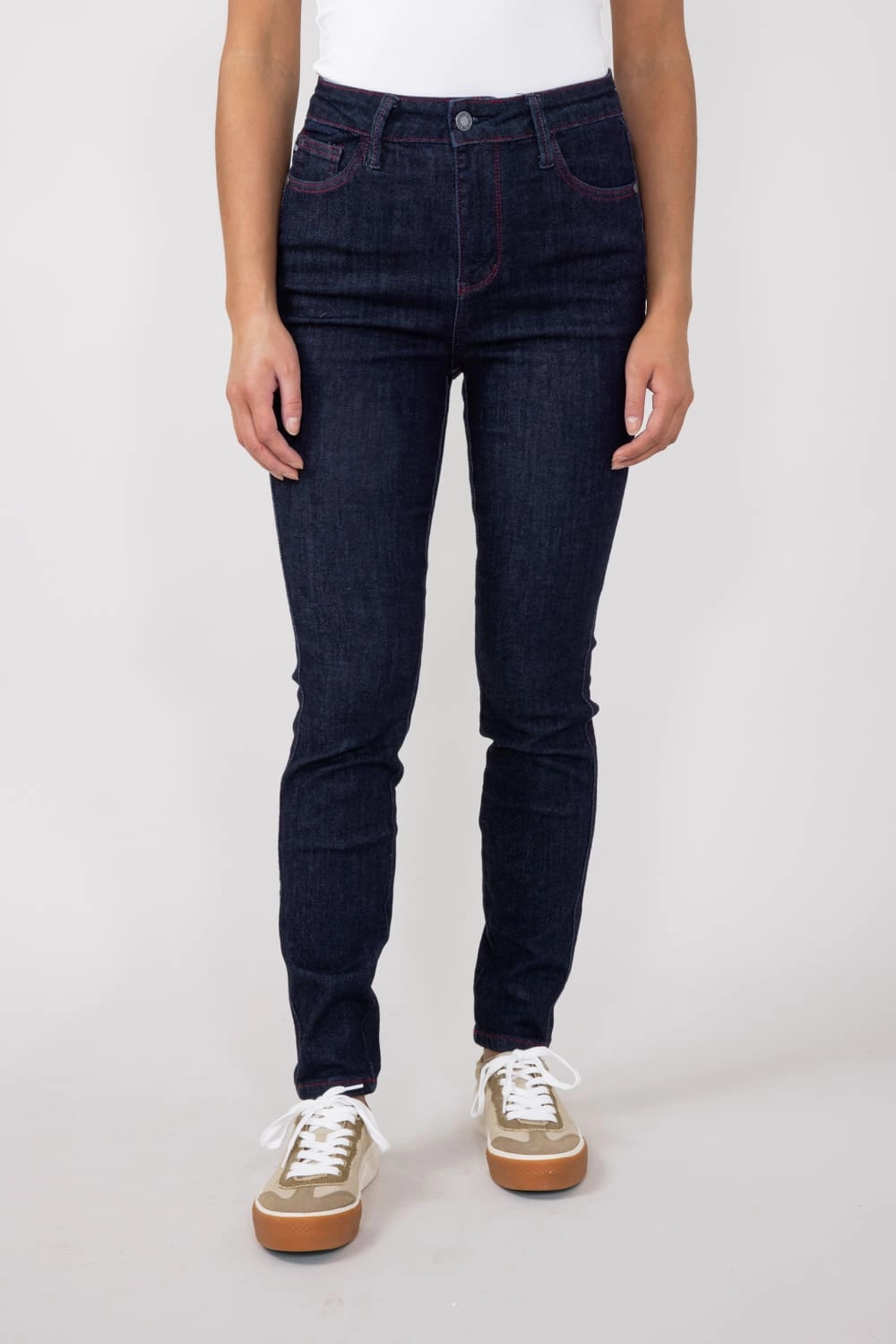 Stretch Holiday Vibes Streetwear Fan Judy Blue High Rise Dark Wash Heart Pocket Skinny Jeans for Women | 88916REG