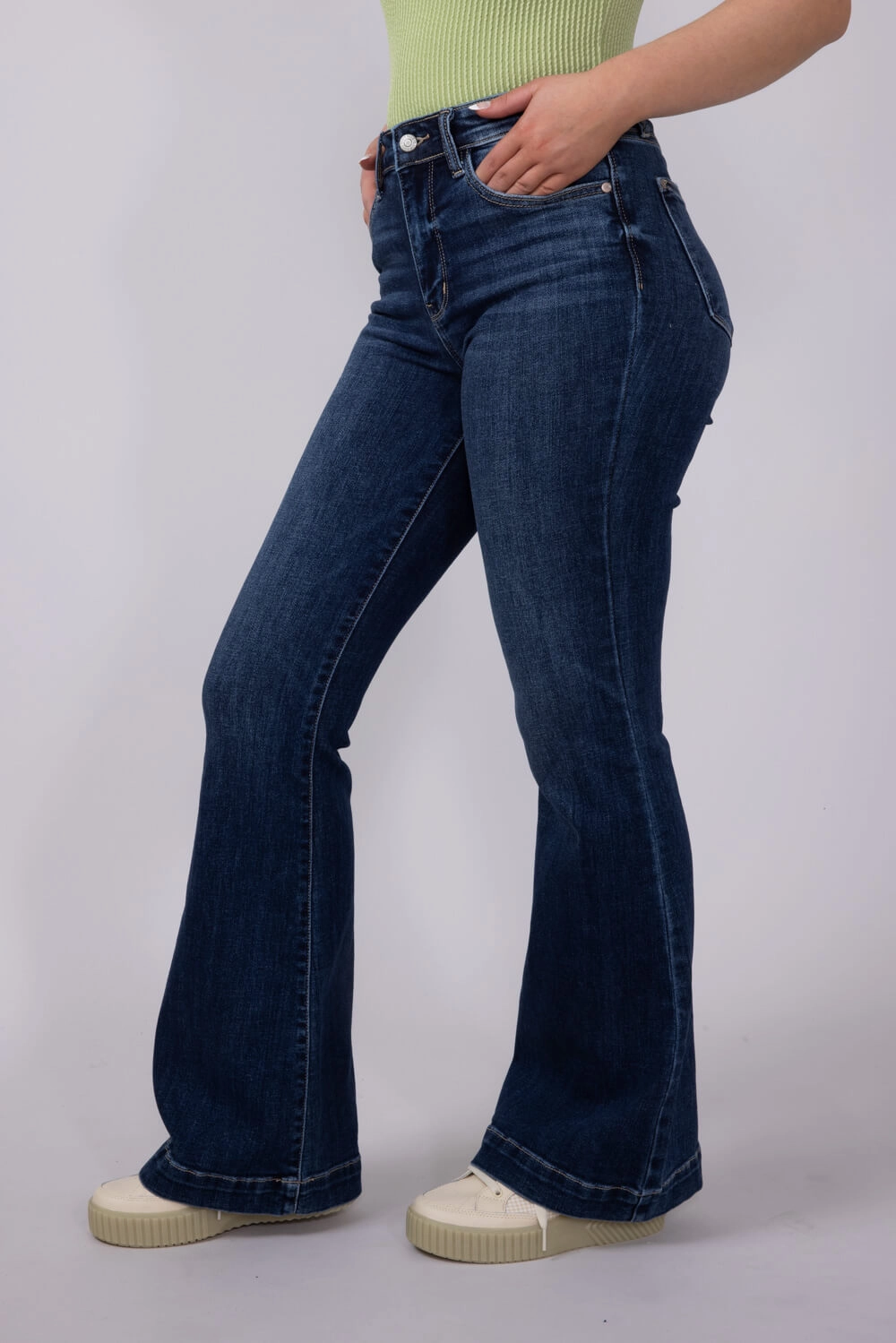 Judy Blue High Rise Dark Wash Trouser Flare Jeans for Women | 82637REG Pre Shrunk Material Weekend Style Stretch Bold Look