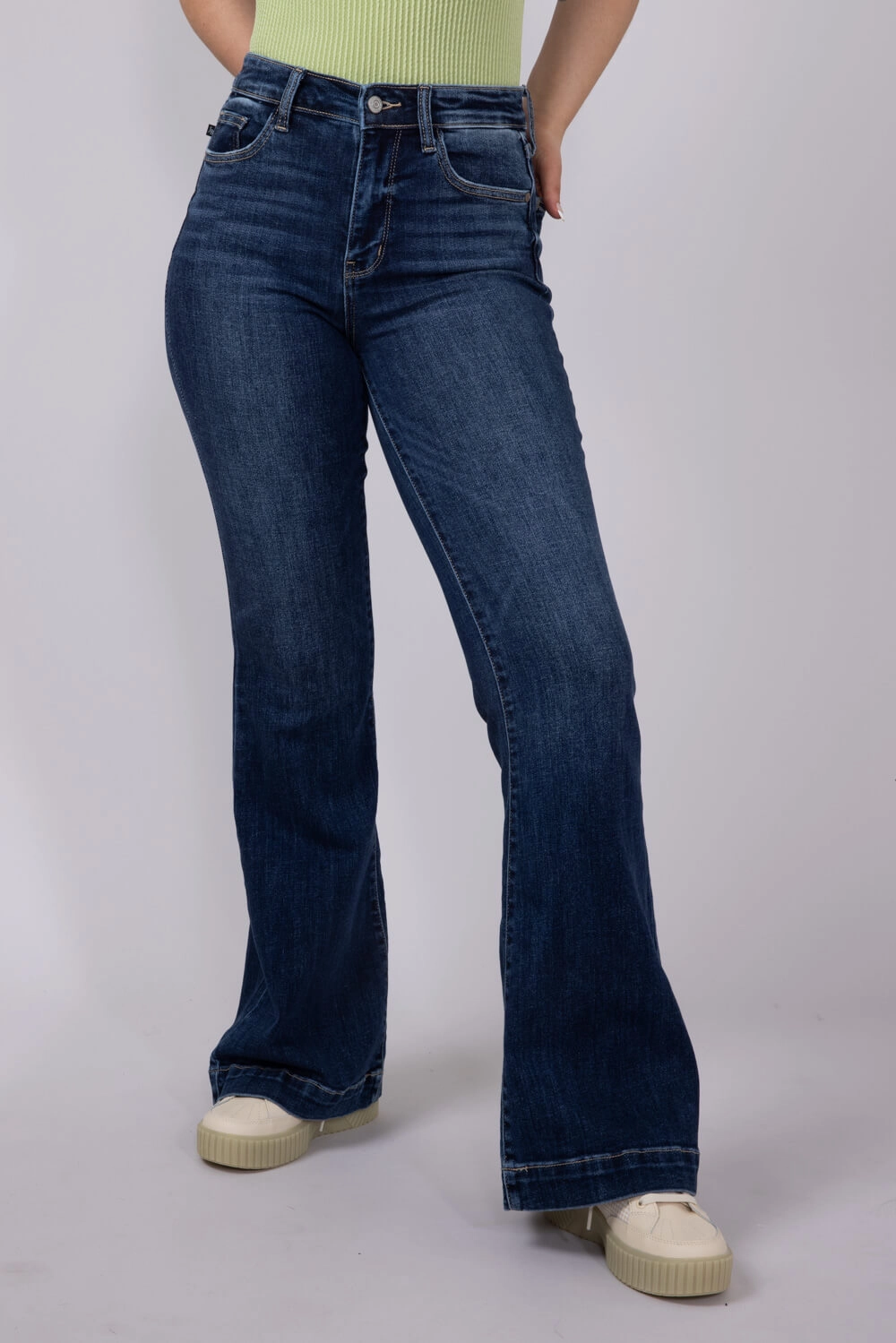 Breathable Classic Wear Eco Friendly Unisex Fit Judy Blue High Rise Dark Wash Trouser Flare Jeans for Women | 82637REG