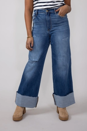 Judy Blue High-Rise Medium Wash Retro Wide Leg Jeans for Women | 82636REG Stylish Daily Wear Parent Style