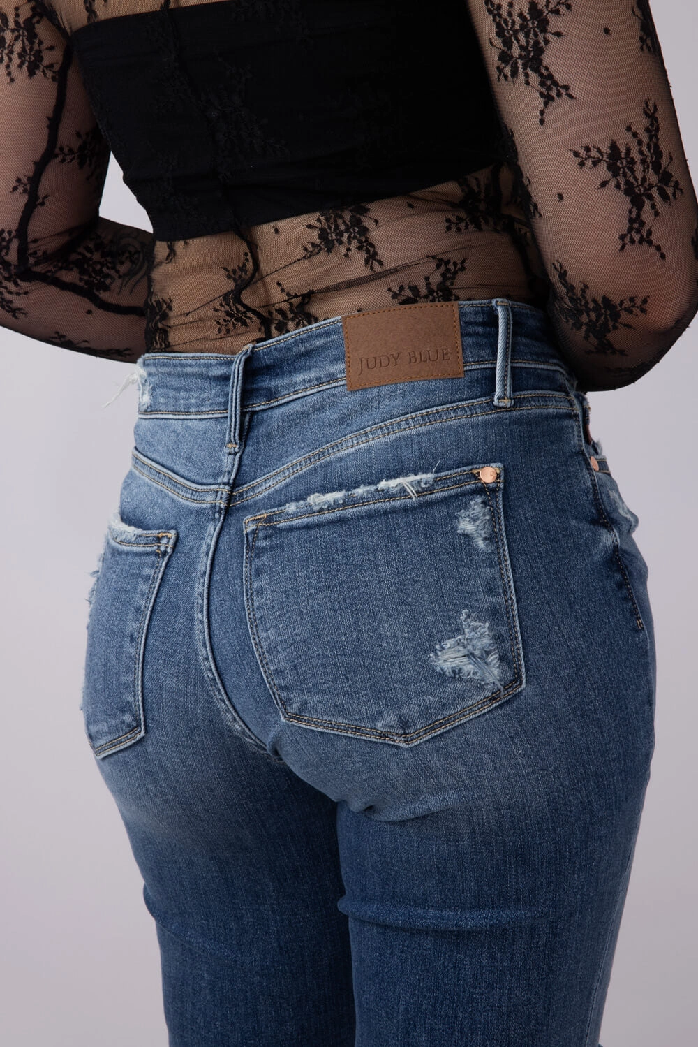 Judy Blue Mid Rise Distress Button Fly Boyfriend Jeans for Women | 82664REG Lightweight Feel