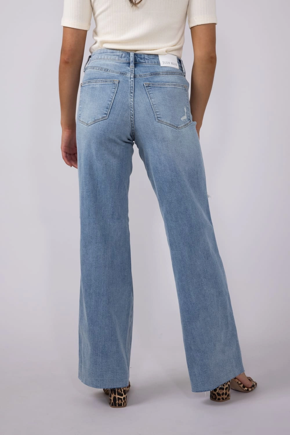 Judy Blue Mid Rise Ripped Wide Leg Jeans for Women | 88933REG Simple Touch