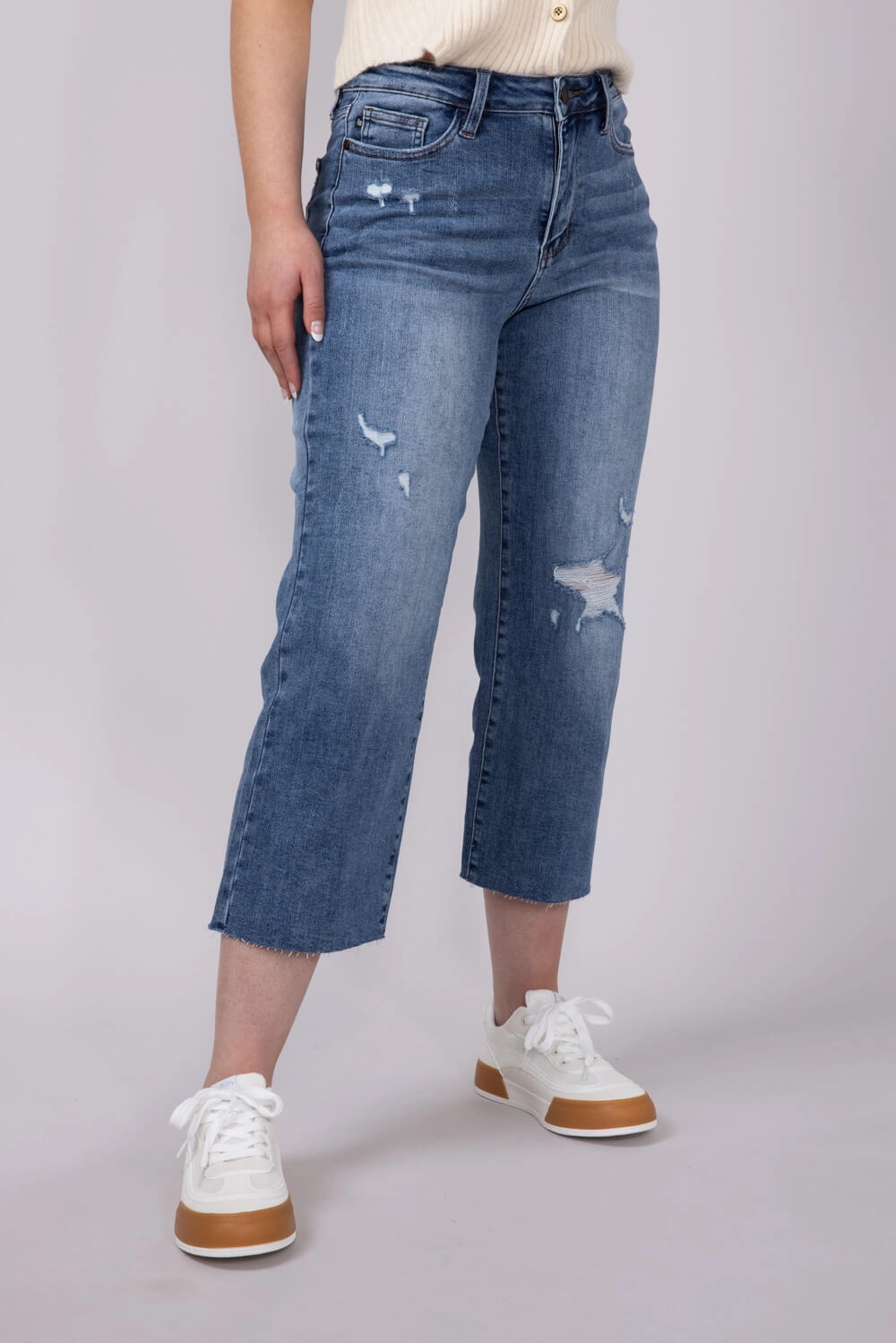Judy Blue Raw Hem Crop Wide Leg Jeans for Women | 88475REG Stylish Waistband