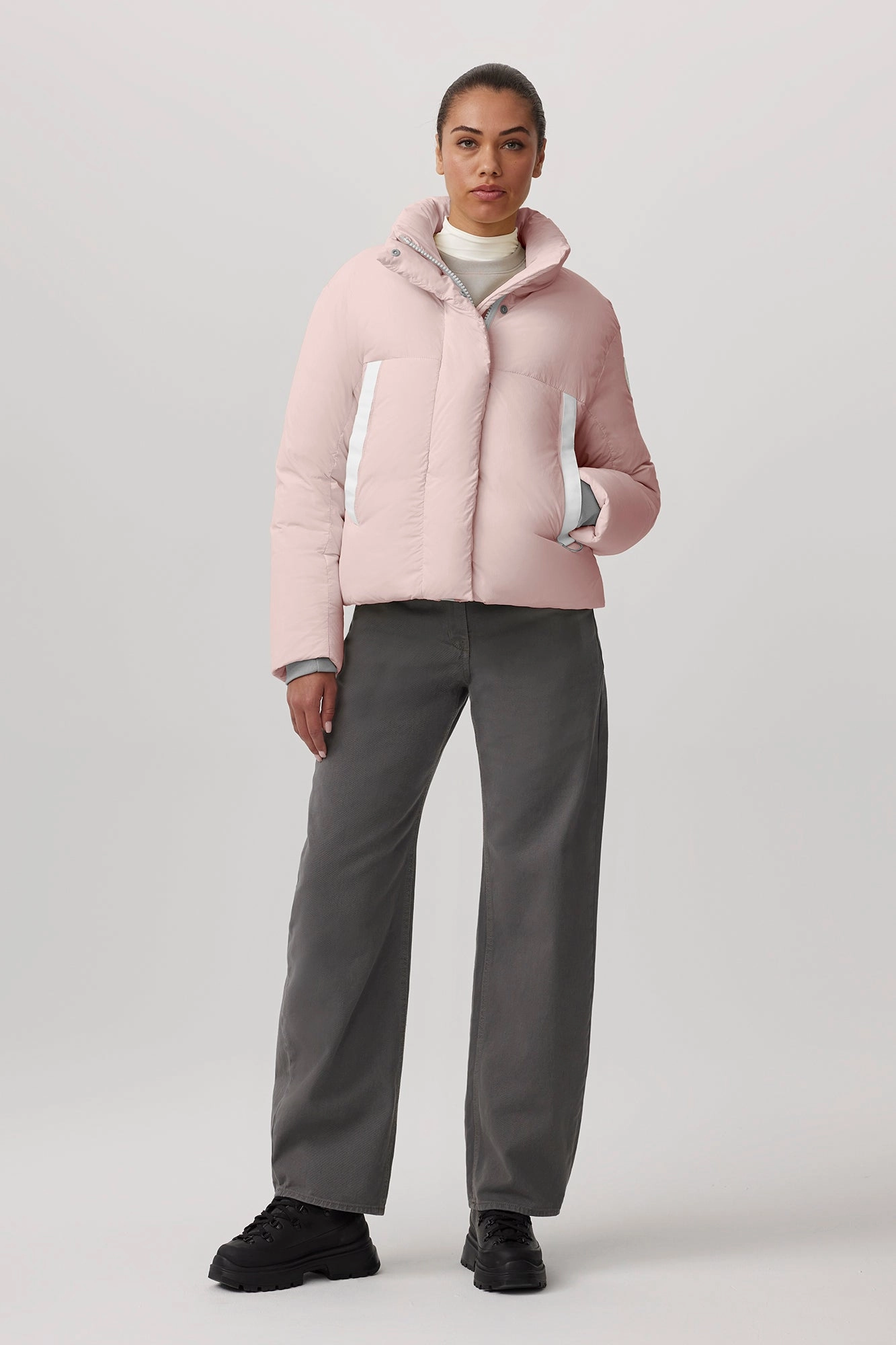 Layered Collar Design Junction Cropped Puffer