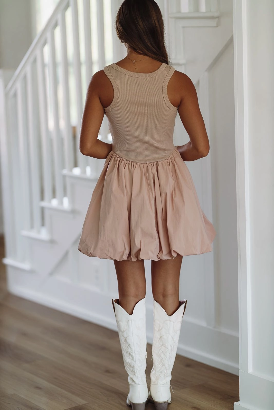 Just Stopping By Mini Dress - Mauve V-neck Shirt