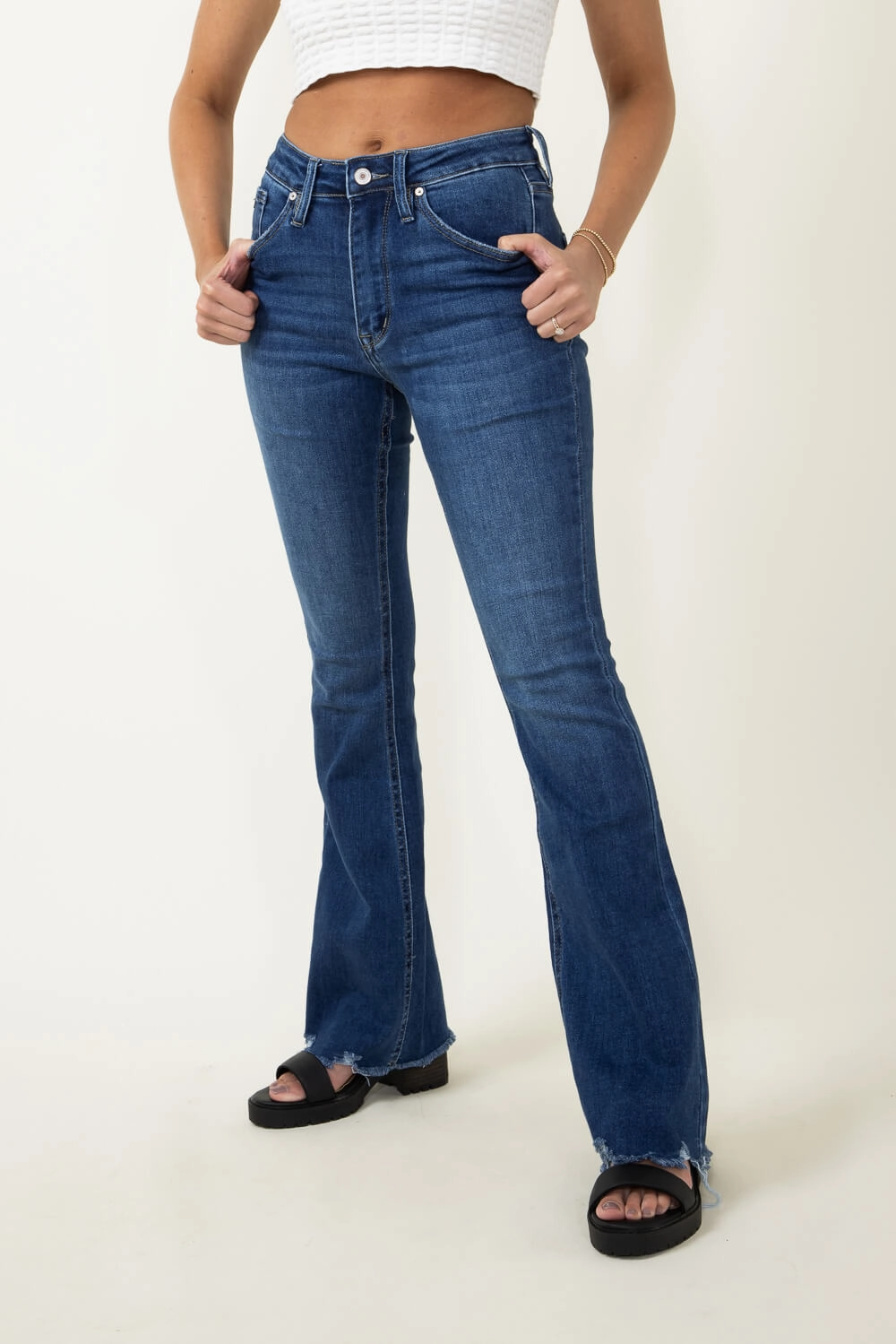 Street Vibe KanCan Brenda High Rise Distress Hem Bootcut Jeans for Women | KC11259D