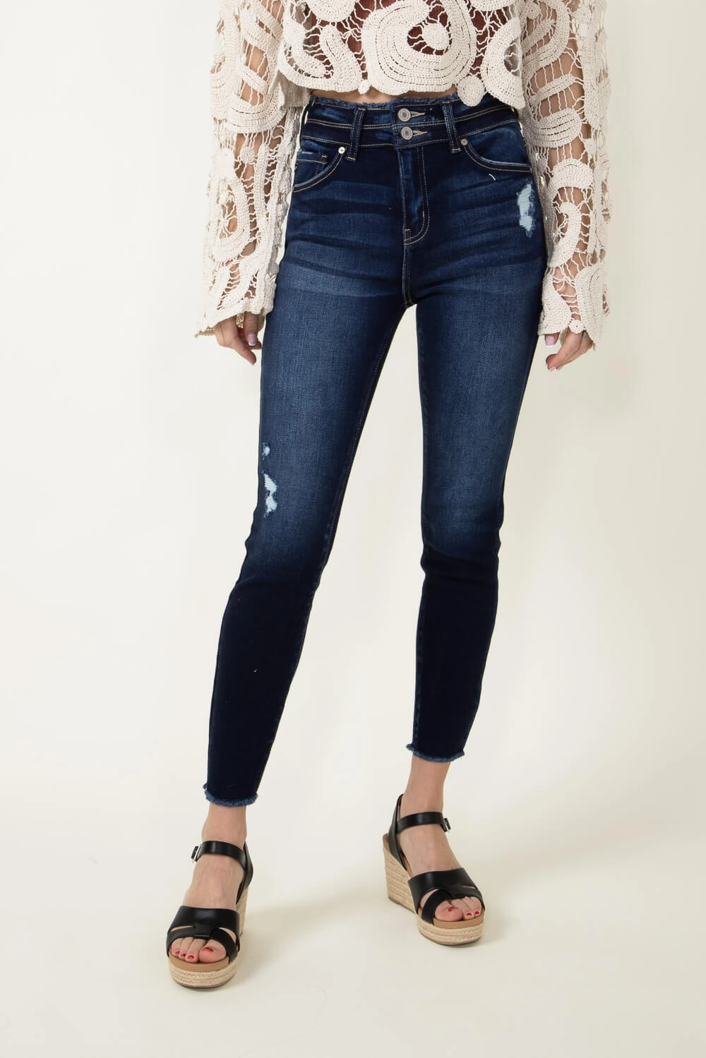 KanCan Danica High Rise Dark Wash Ankle Skinny Jeans for Women | KC7317D Relaxed Thigh Cut Fashion Uniform