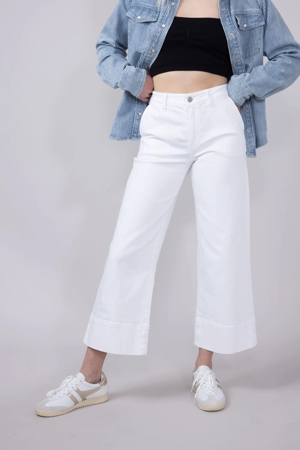 Versatile Cut Effortless Design KanCan High Rise Cropped Wide Leg Jeans for Women in White | KC7480WT