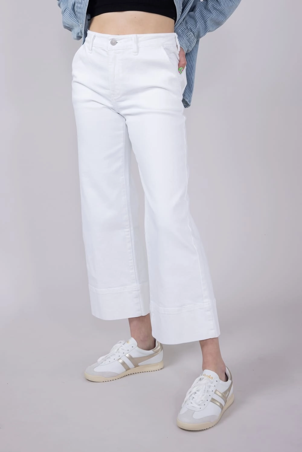 KanCan High Rise Cropped Wide Leg Jeans for Women in White | KC7480WT Student Outfit Work Ready
