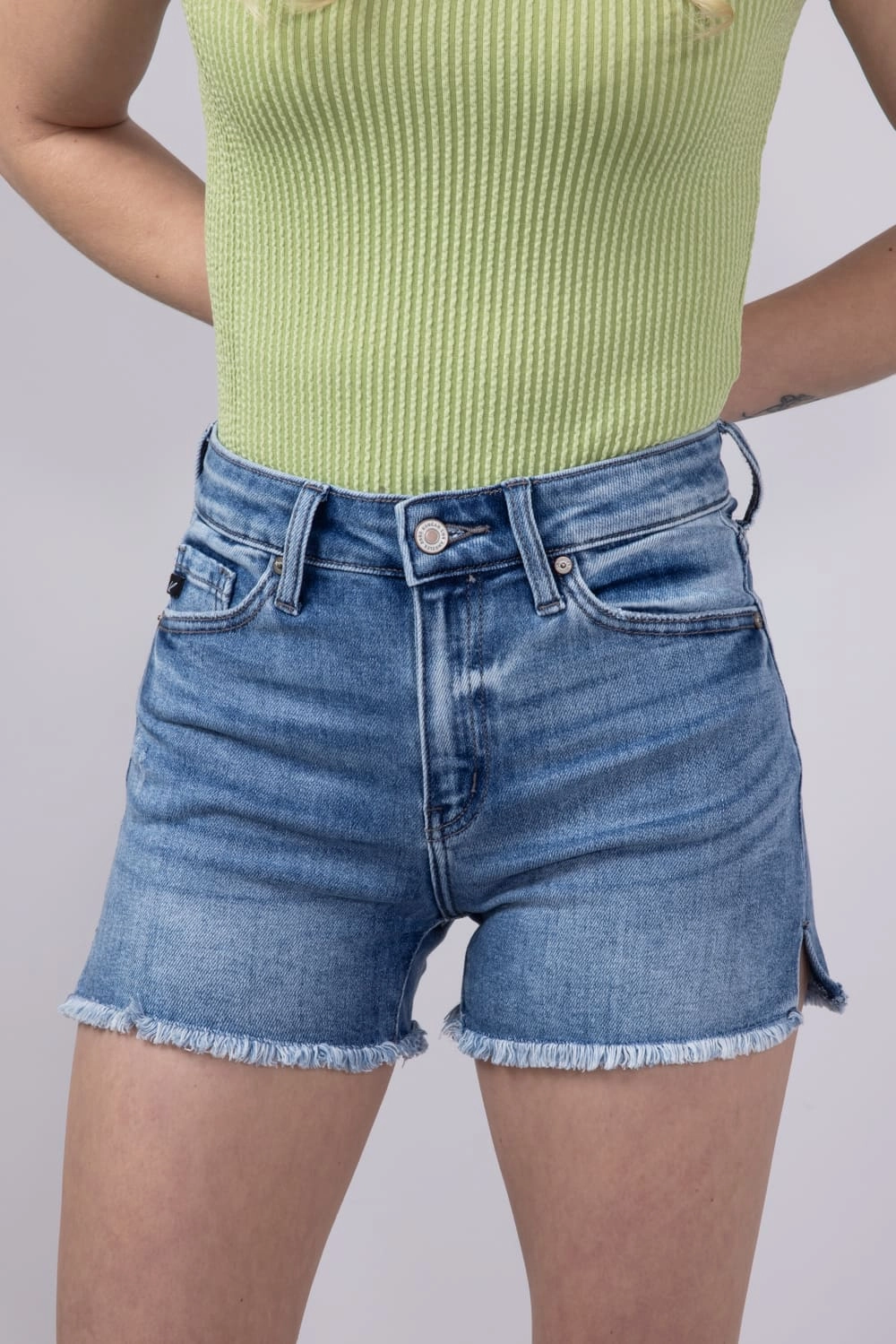 Semi Formal Multi Panel Construction KanCan High Rise Denim Shorts for Women | KC9212M-N