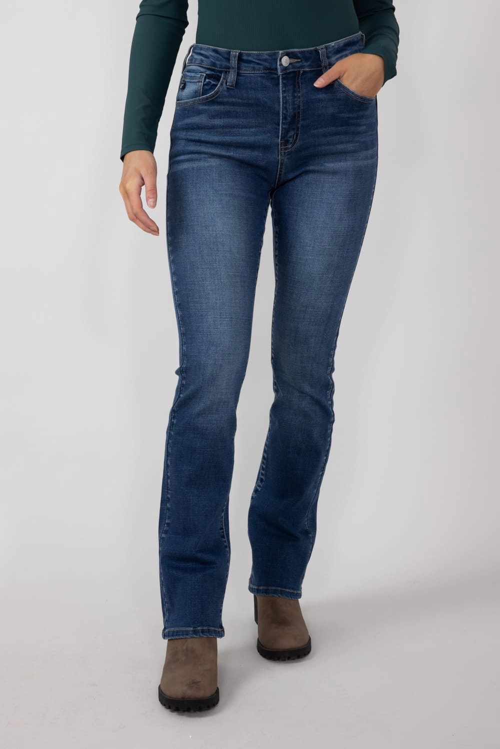 Odor Control Coating Fashion Must-Have KanCan High Rise Medium Wash Clean Skinny Bootcut Jeans for Women | KC20067M