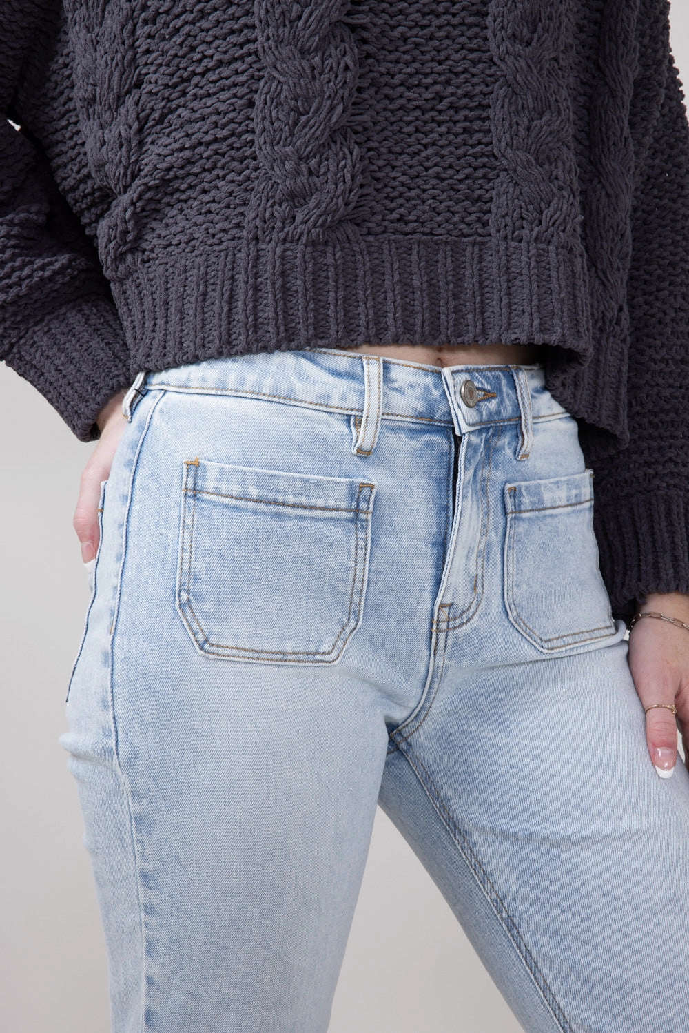 KanCan Mid Rise Cropped Flare Jeans for Women | KC78026L All Fit Use Adaptive Stretch Fabric