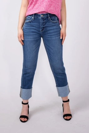 All Day Comfort KanCan Mid Rise Cuffed Straight Jeans for Women | KC7478D