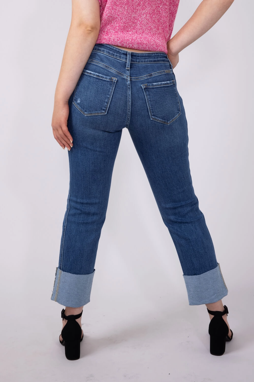 KanCan Mid Rise Cuffed Straight Jeans for Women | KC7478D Smart Casual Date Night Loose Vintage Lover