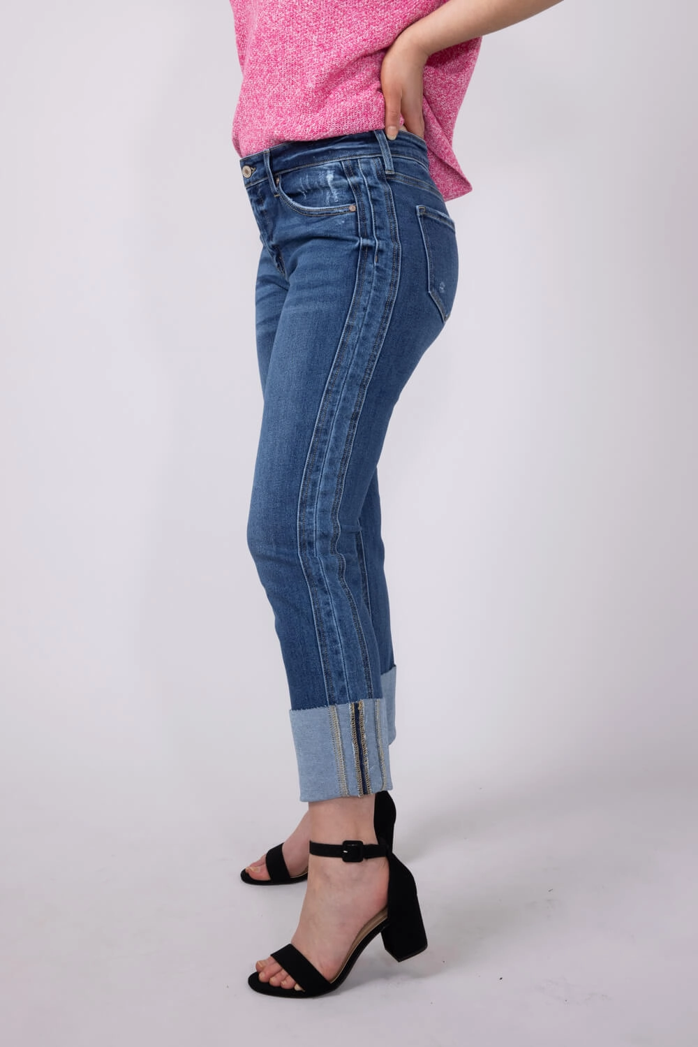 Stretch Minimalist KanCan Mid Rise Cuffed Straight Jeans for Women | KC7478D