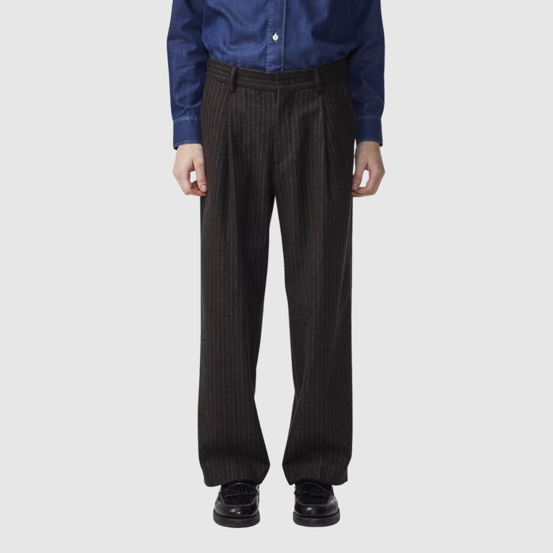 Kay 1630 Relaxed Fit Wool Blend Pant (Brown Stripe) Comfort Wear Versatile Fashion