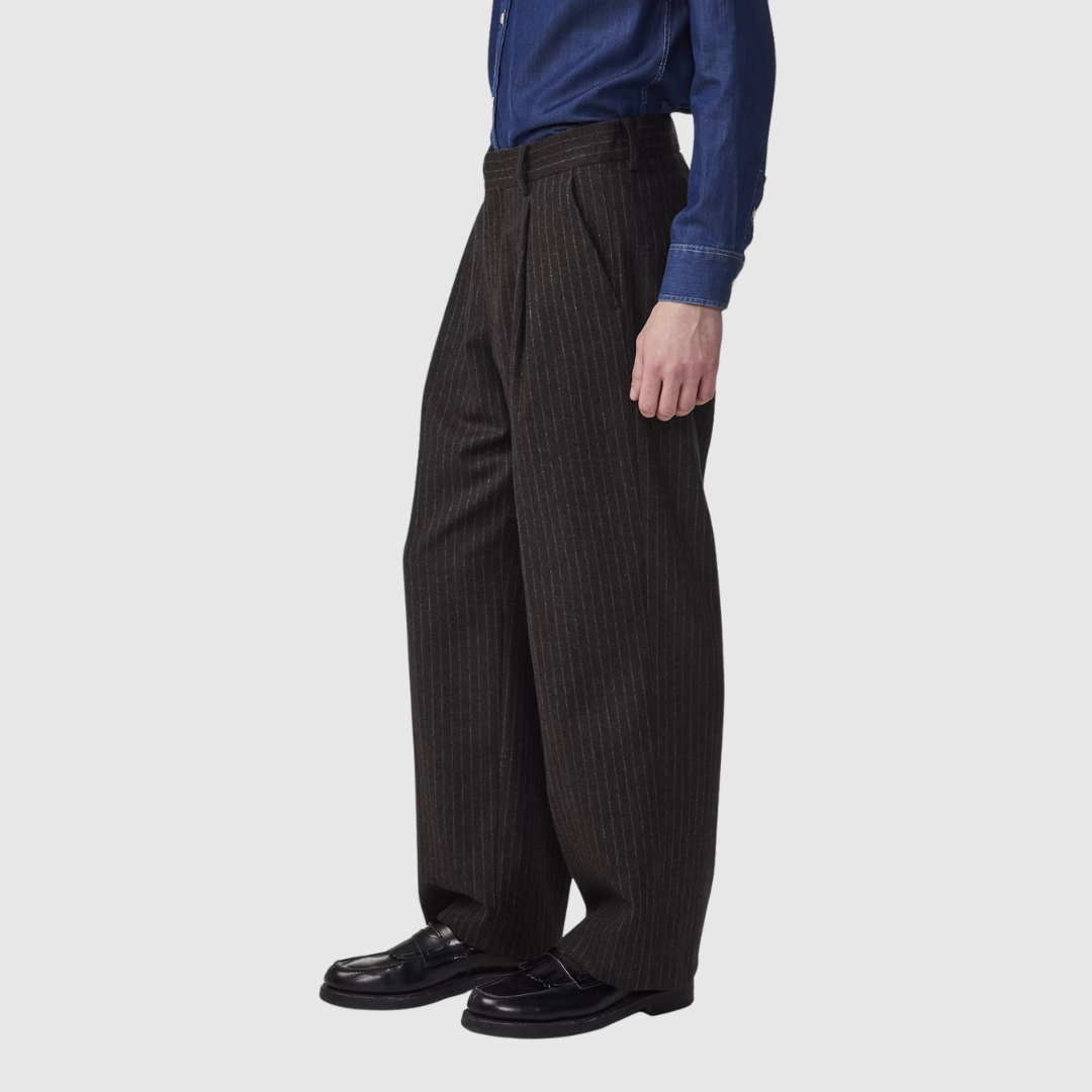 No Ride-Up Cozy Fit Kay 1630 Relaxed Fit Wool Blend Pant (Brown Stripe)