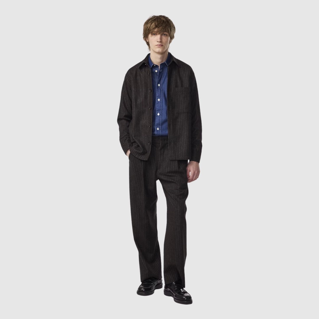 Versatile Comfort Workout-ready Kay 1630 Relaxed Fit Wool Blend Pant (Brown Stripe)