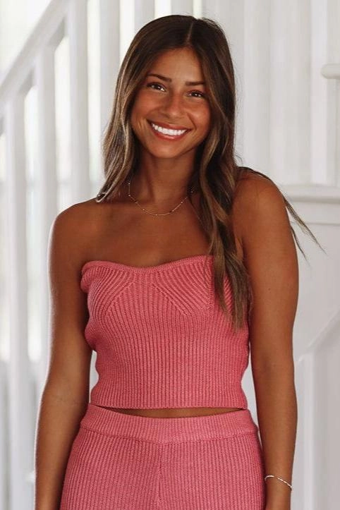 ThermalLining Keep It Amusing Knit Bustier Top - Pink