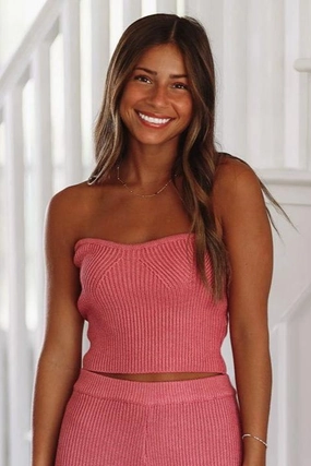 ThermalLining Keep It Amusing Knit Bustier Top - Pink