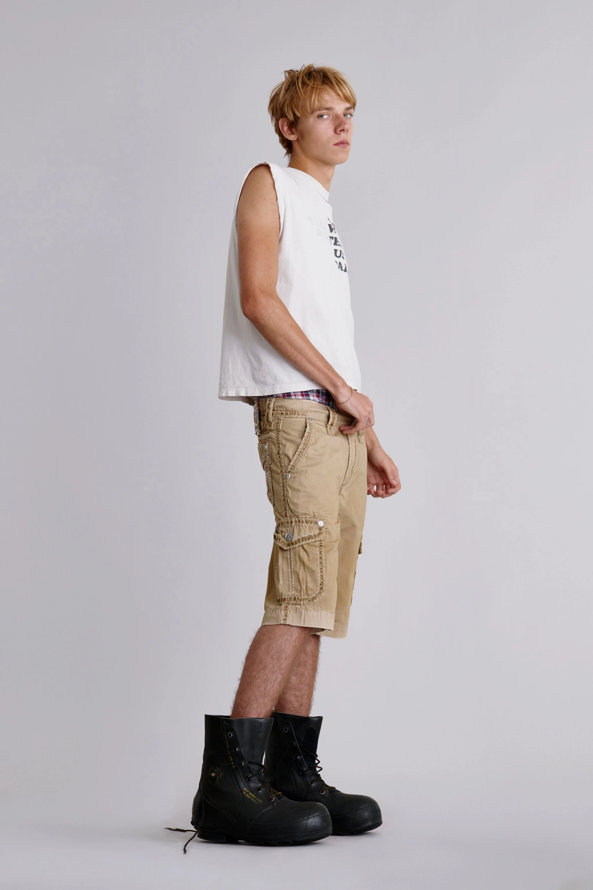 Khaki Cargo Shorts Flexible Stretch Waist quick-dry feature