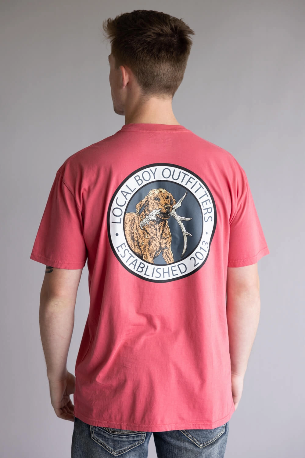 Local Boy Antler Retrieve Tee for Men in Brick Red | L1000645-BRC-RED Slim Fit Comfort