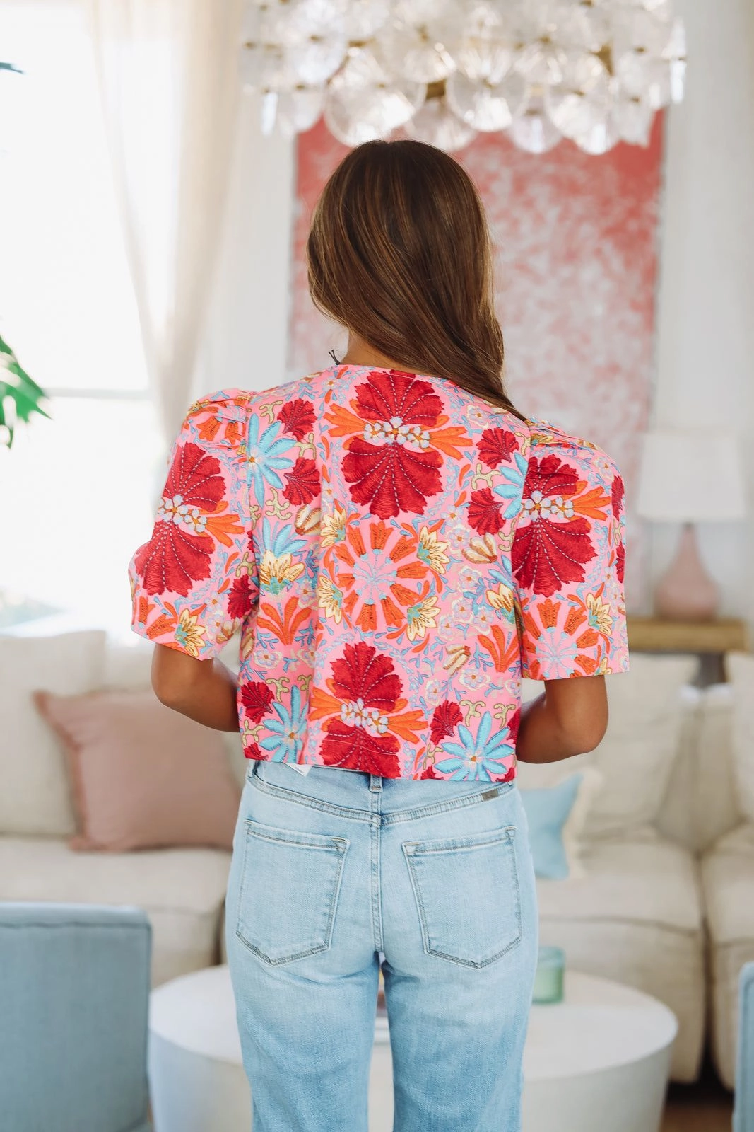 Jump For Joy Top - Pink, Red, and Blue Everyday Comfort Fit FlexibleCollarStructure