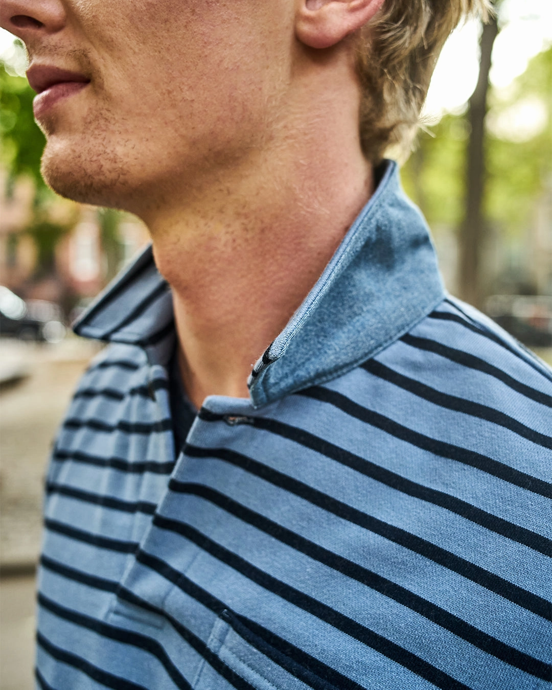 Acadia Polo in Atlantic Blue/Navy Loopback Terry Versatile Outfit Fashionable Shirt