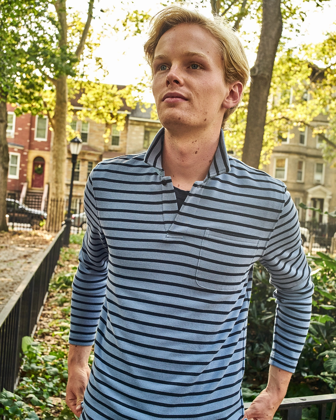 Acadia Polo in Atlantic Blue/Navy Loopback Terry Comfortable Style Micro Perforated Fabric