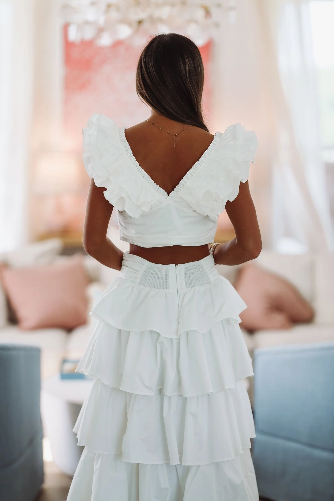 Reinforced Shoulder Seams Lemon Zest Ruffled Crop Top - White