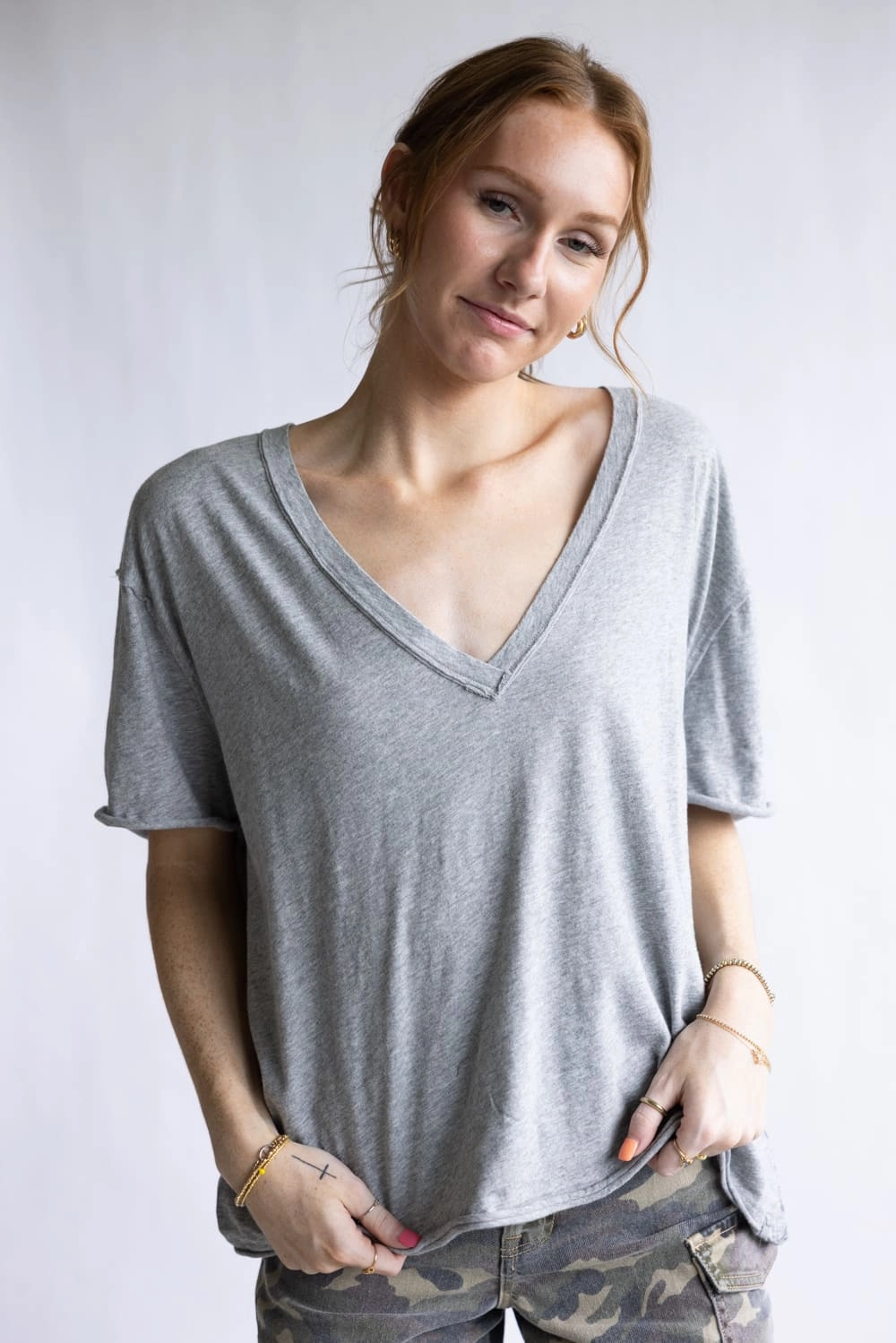 Free People We The Free Nina Tee for Women in Heather Grey | OB1984242-0016-HEATHERGREY Teenager fashion Pre Shrunk Cotton