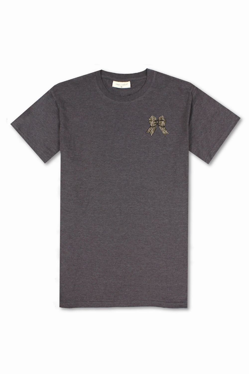 Urban Streetwear Minimalist Style Simply Southern Multi Camo Bow T-Shirt for Women in Grey | SS-MULTICAMO-IRONHTHR