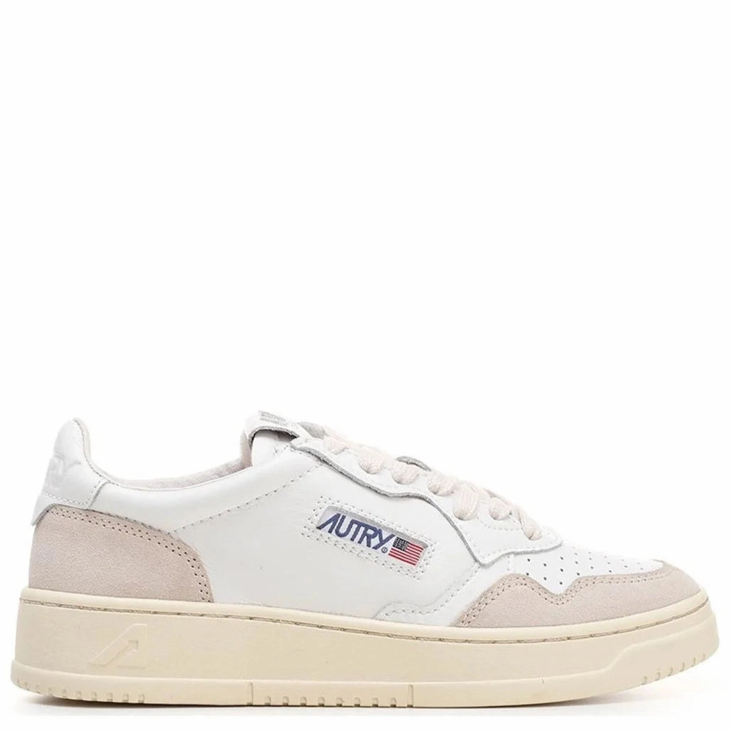 Medalist Low Sneaker (White Leather   Beige Suede) Cloud Feel Elastic laces
