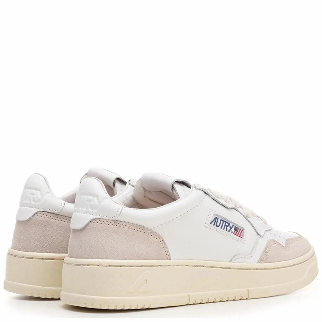 Intense Workout Designer Sneakers Medalist Low Sneaker (White Leather   Beige Suede)