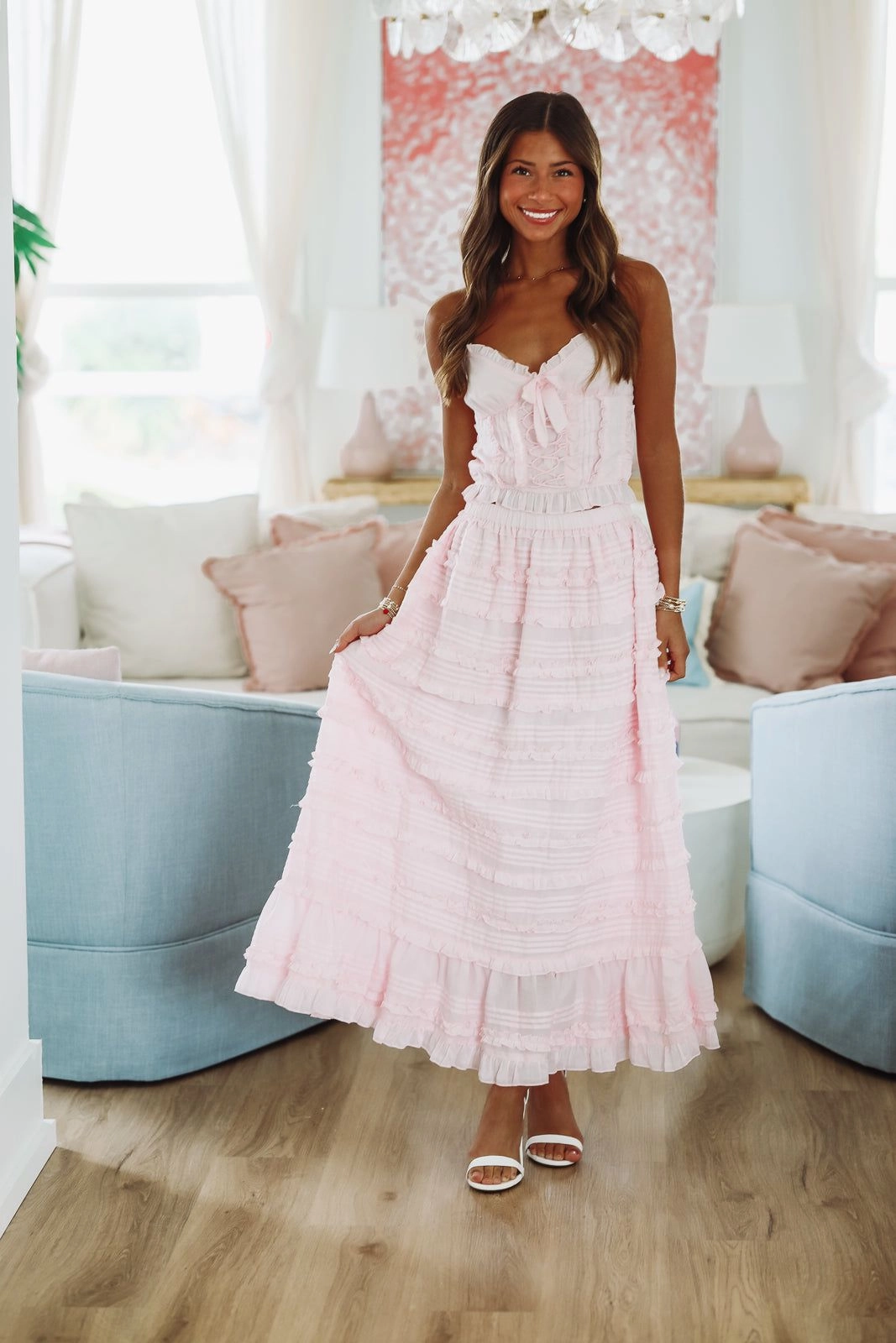 Lili Top and Maxi Skirt Set by Amy Jane London - Pink SnagResistant Fabric