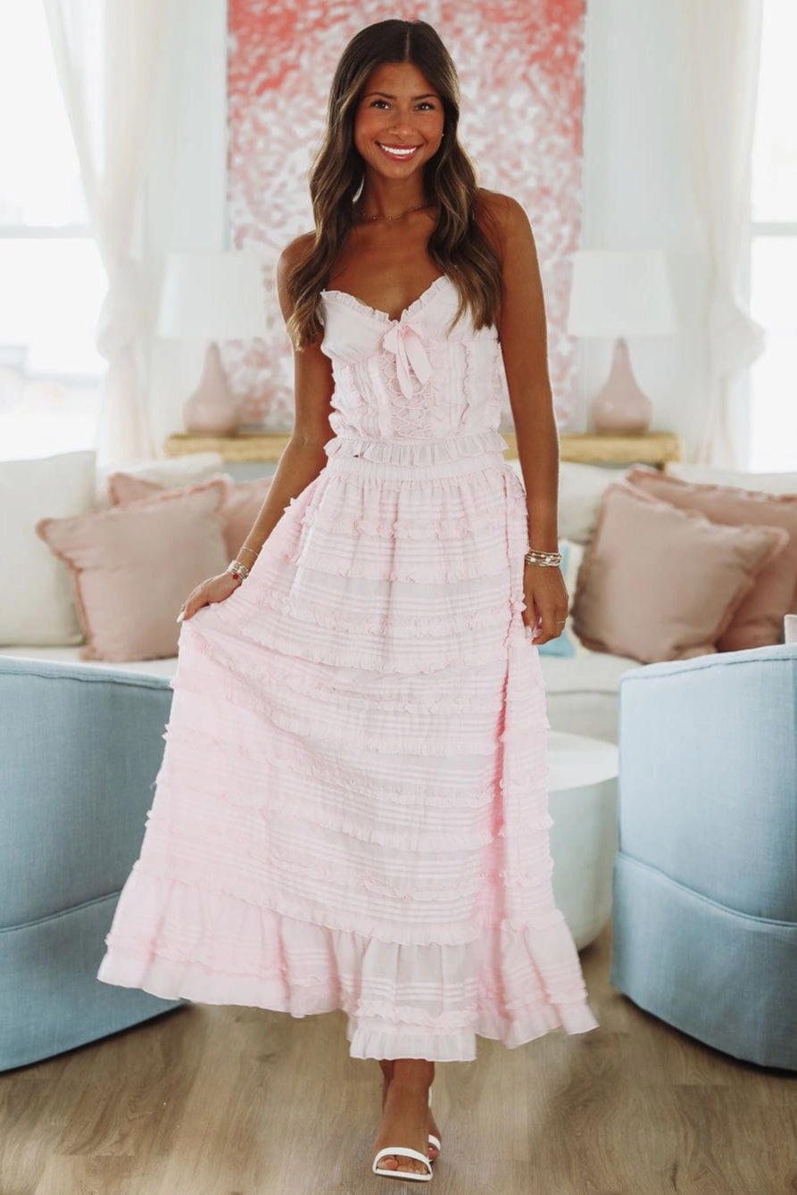 AdjustableHemCuffs Soft Cotton Lili Top and Maxi Skirt Set by Amy Jane London - Pink