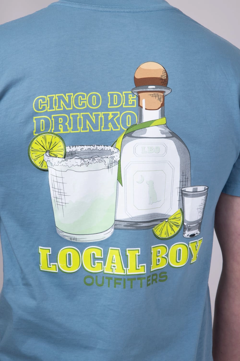 Reinforced Shoulder Stitching Local Boy Cinco De Drinko T-Shirt for Men in Blue | L1000540-SLATE