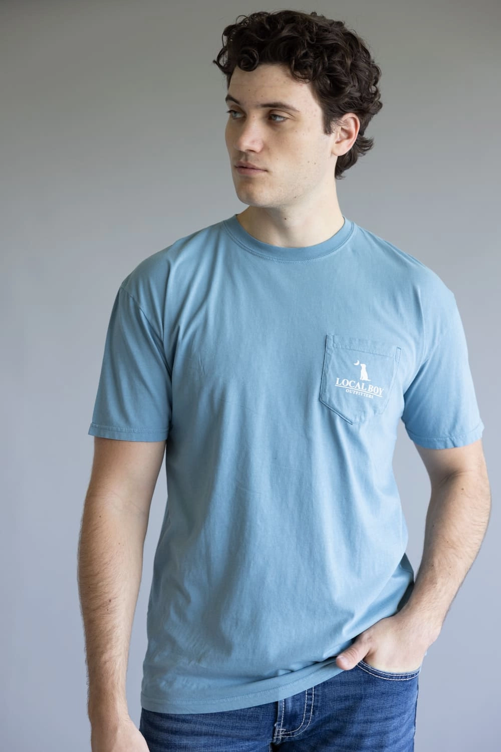 Local Boy Local Flage Badge T-Shirt for Men in Slate Blue | L1000098-SLATE Moisture Control Fabric