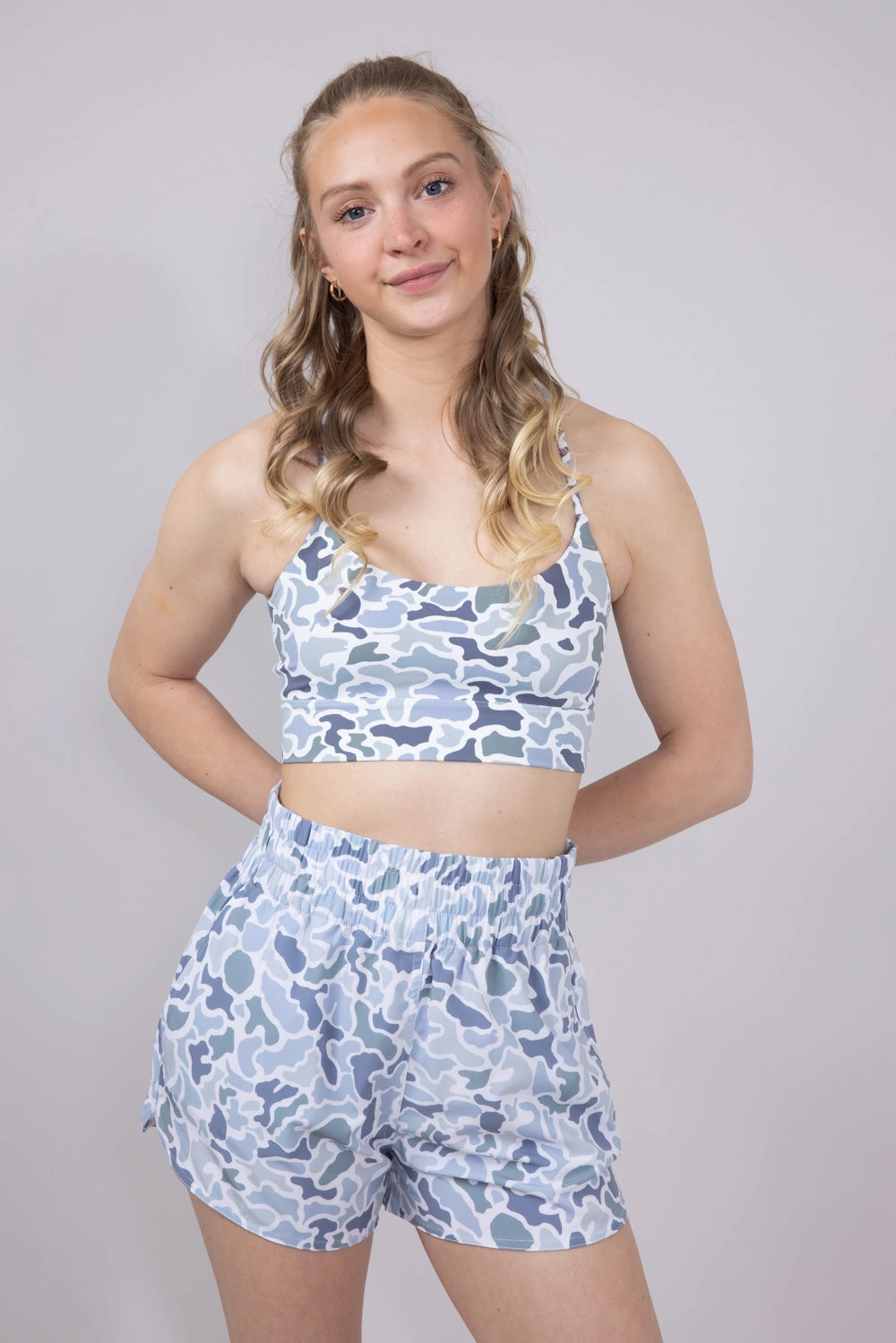 Minimal Waist Compact Storage Feature Local Girl High Waisted Volley Shorts for Women in Light Grey Camo | L5160000-LCC