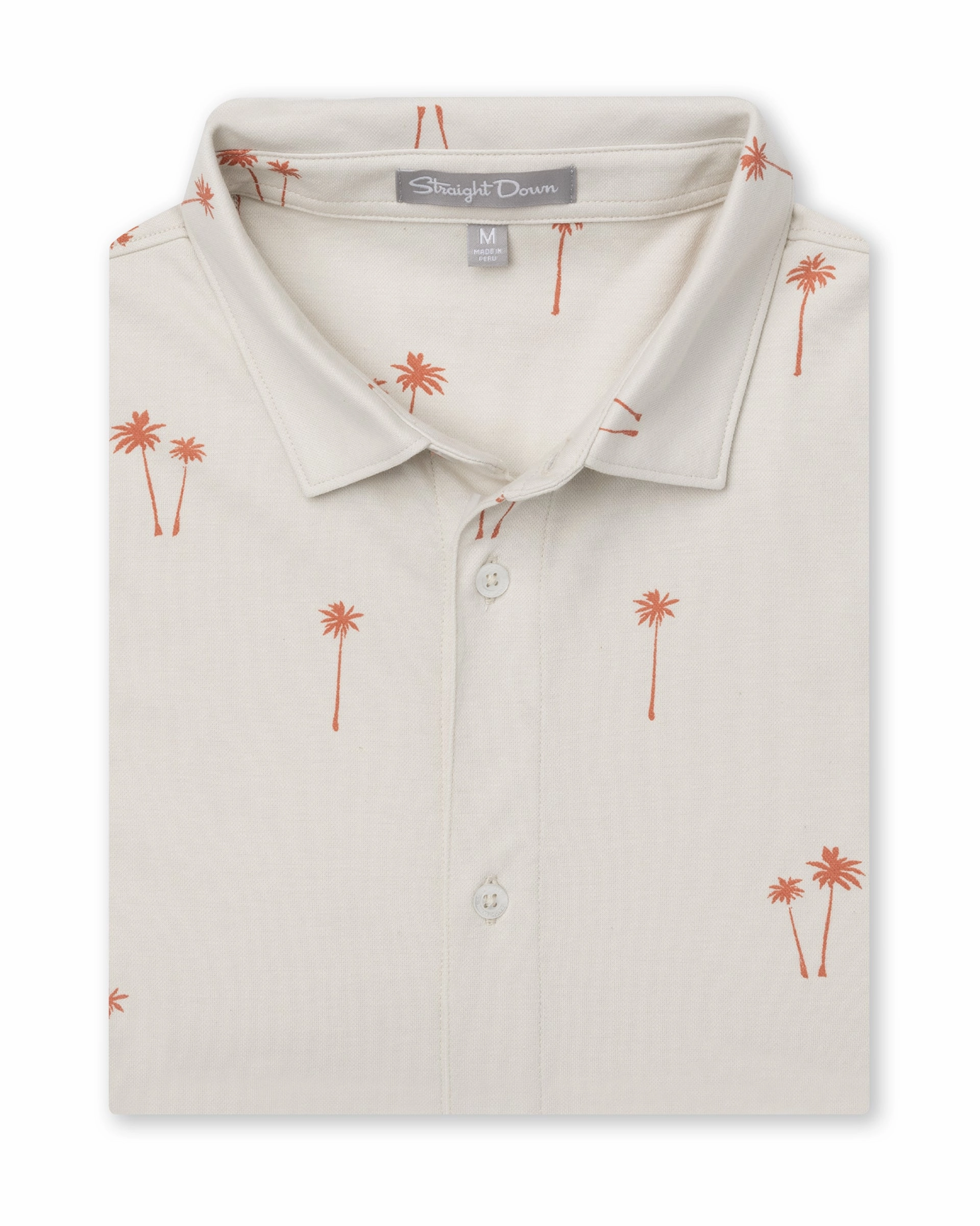 Modern Design Lonely Palms Full Button Polo - Stone