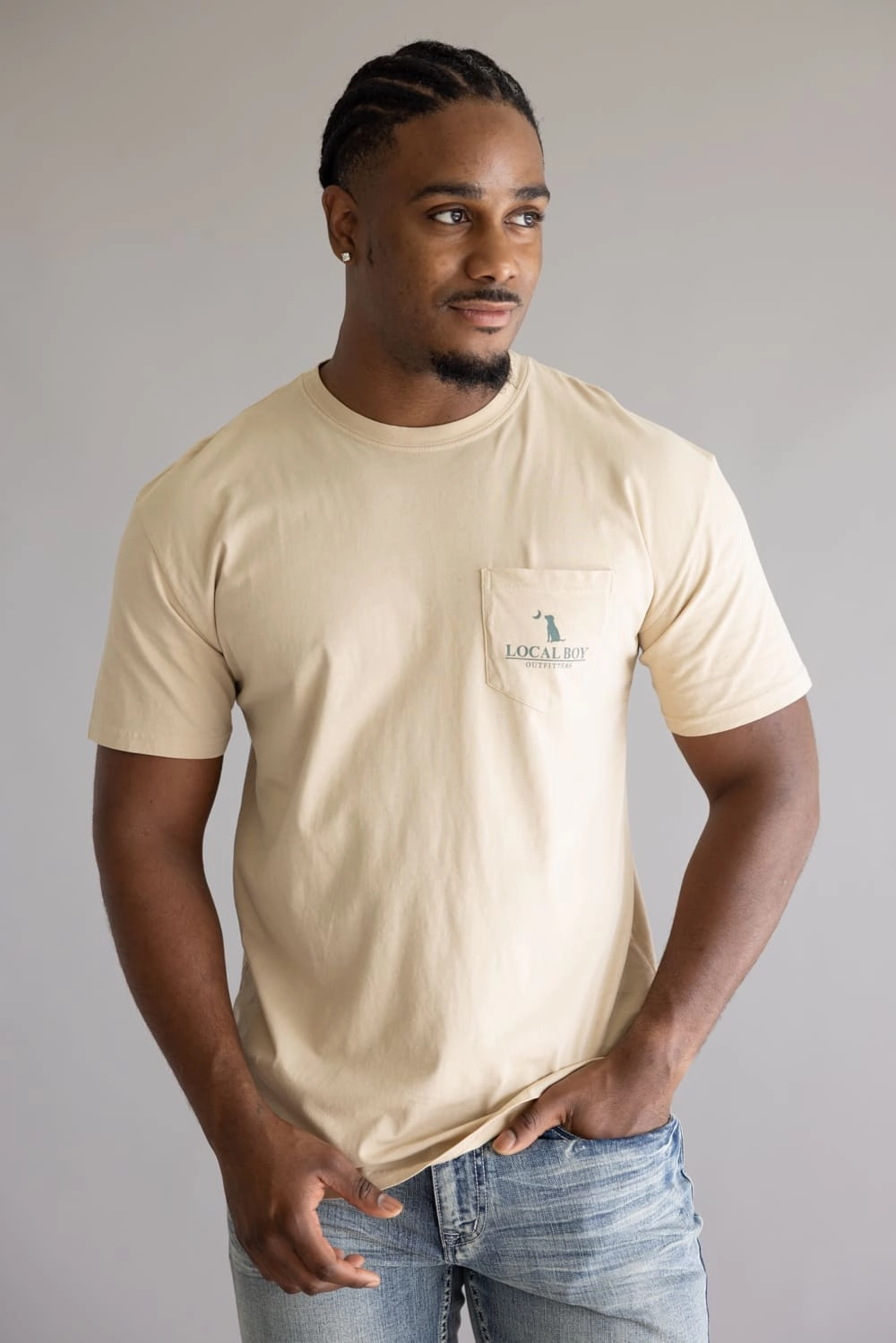 oversized but not shapeless Local Boy Local Flage Bluff T-Shirt for Men in Latte Brown | L1000518-LAT
