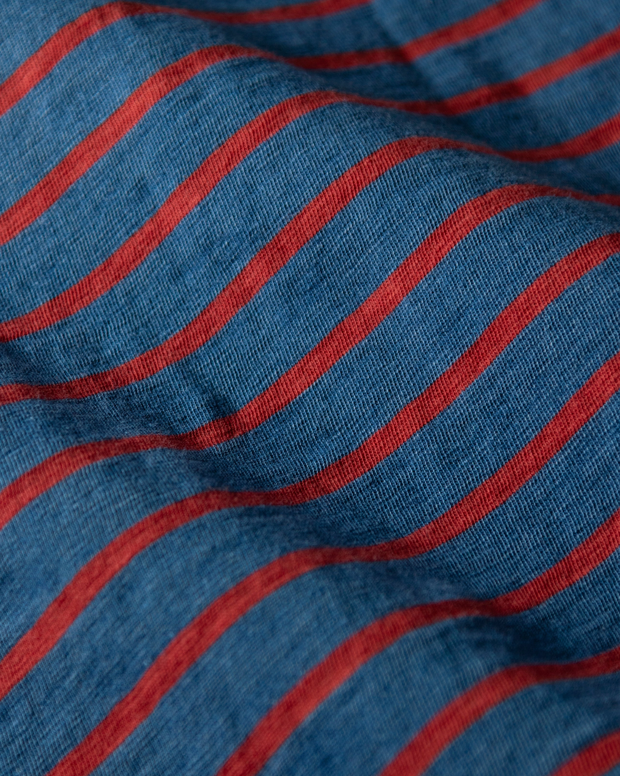 Long Sleeve Indigo Polo in 3/4" Red/Navy Stripe Summer Ready