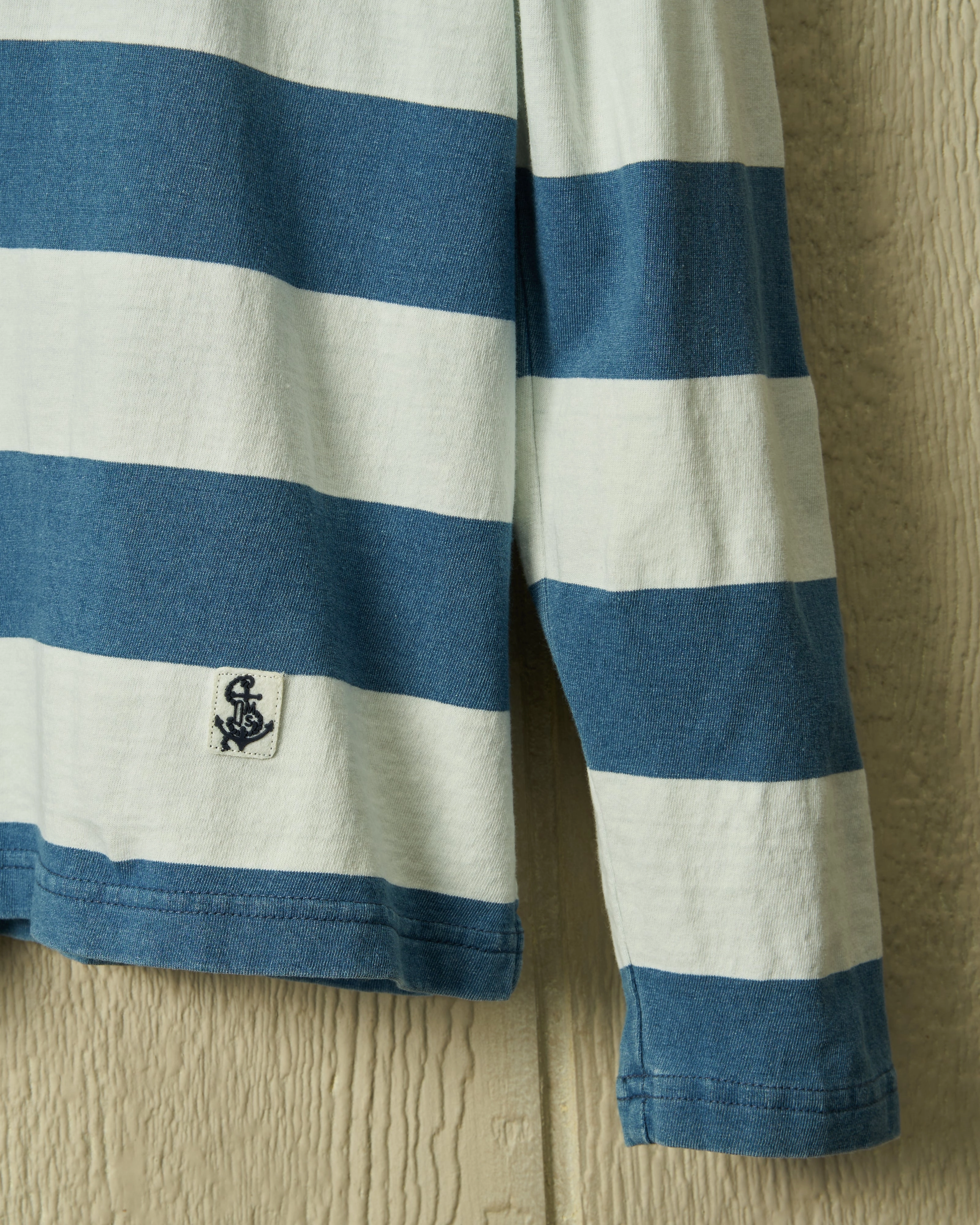Fitted Wear Long Sleeve Indigo Polo in Blue/White Rugby Stripe