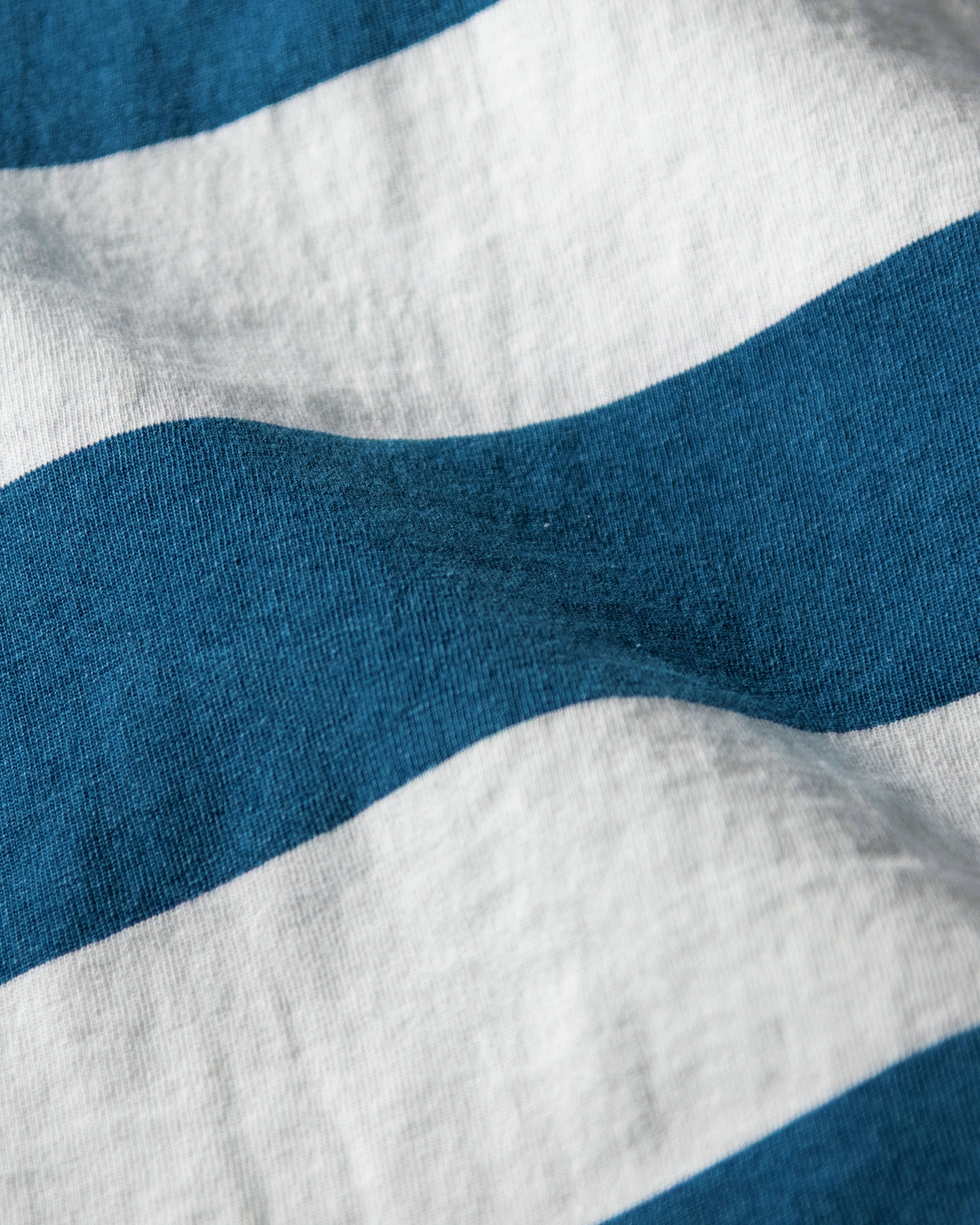 Versatile Layer Chic Fit Long Sleeve Indigo Polo in Blue/White Rugby Stripe