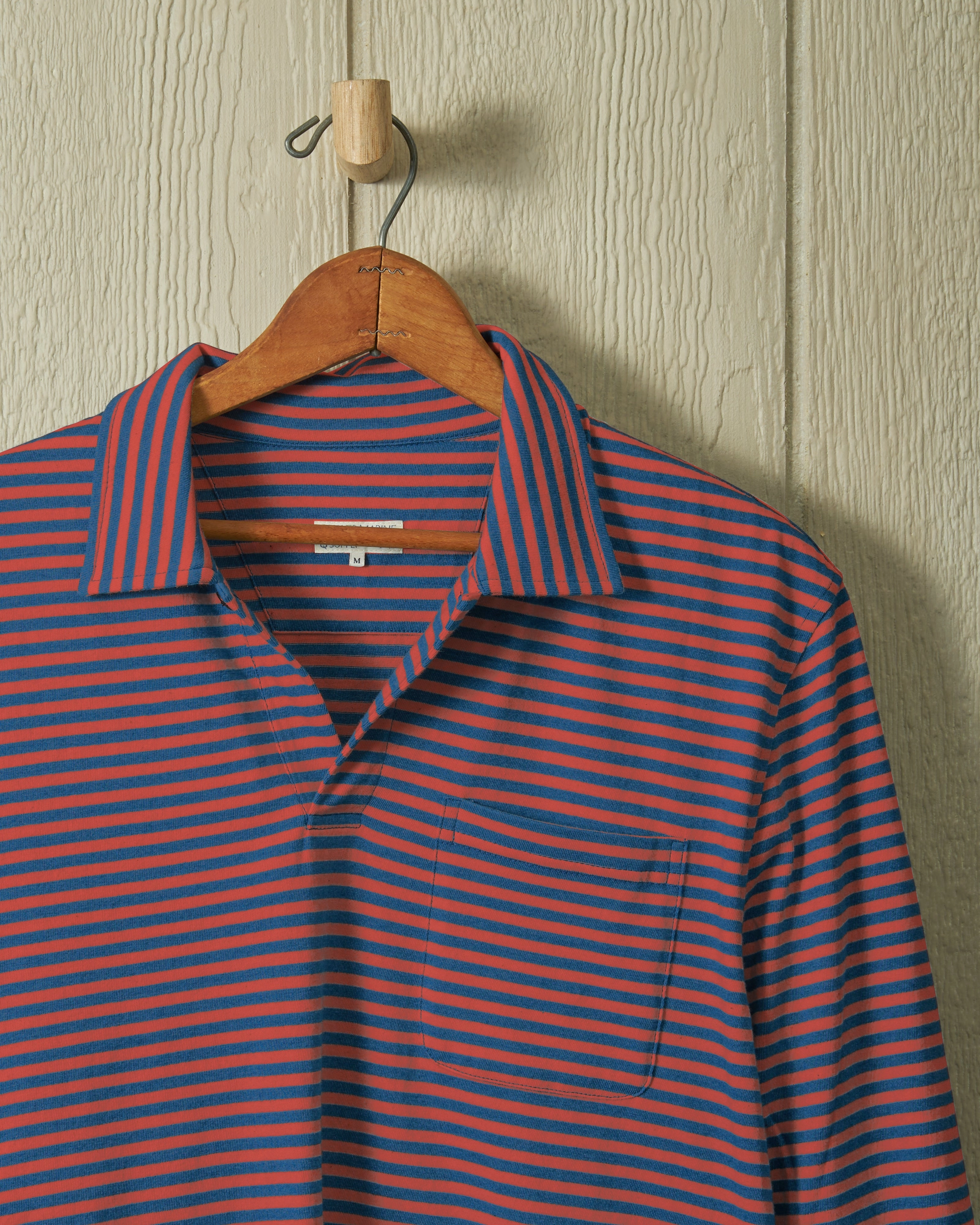 Long Sleeve Indigo Polo in Faded Red/Navy Even Stripe Comfortable fit Stylish Shirt