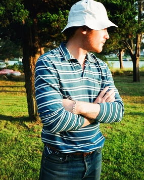 Everyday Shirt Clubhouse Ready Long Sleeve Indigo Polo in Indigo/White Double Stripe