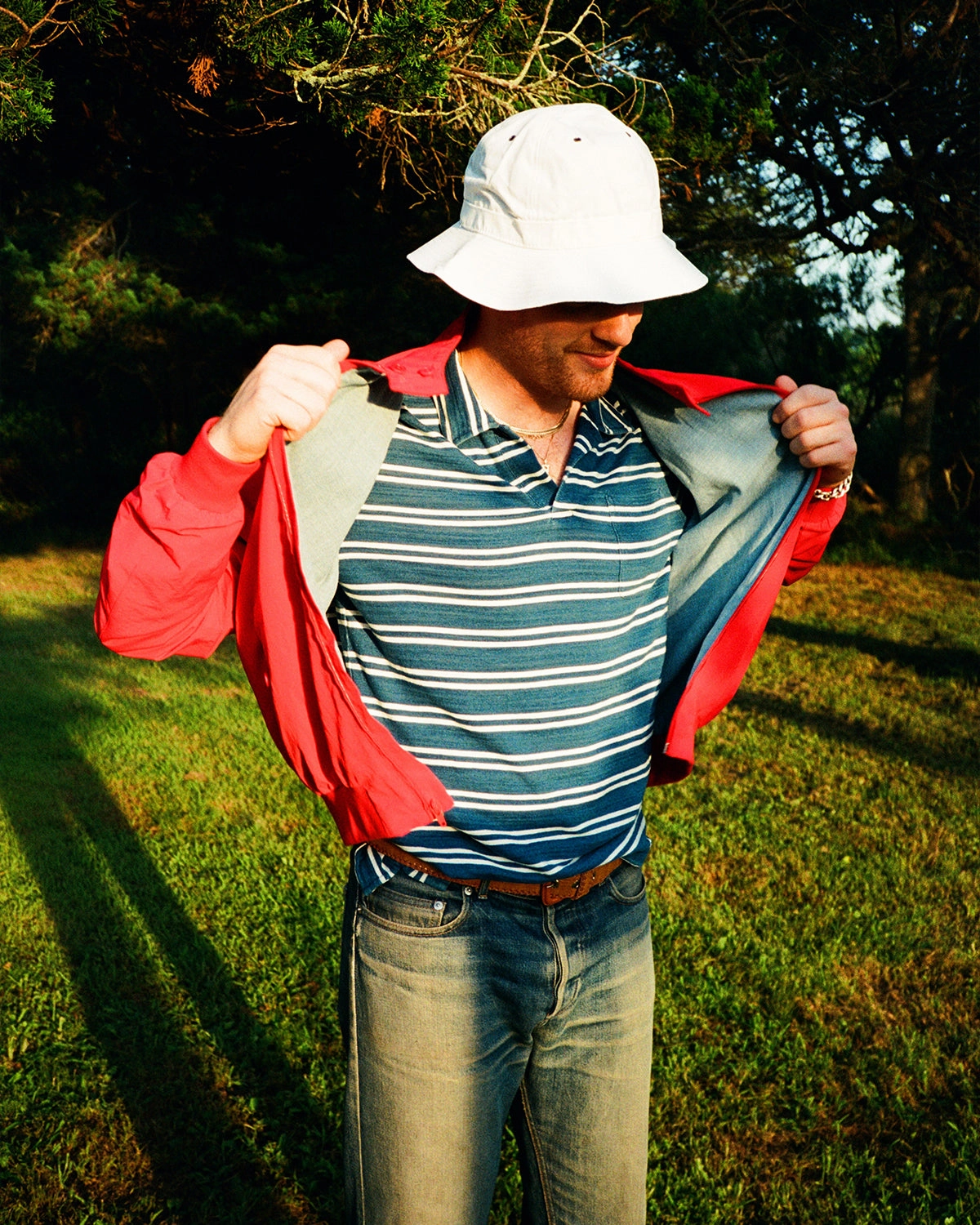 Polished Style Long Sleeve Indigo Polo in Indigo/White Double Stripe