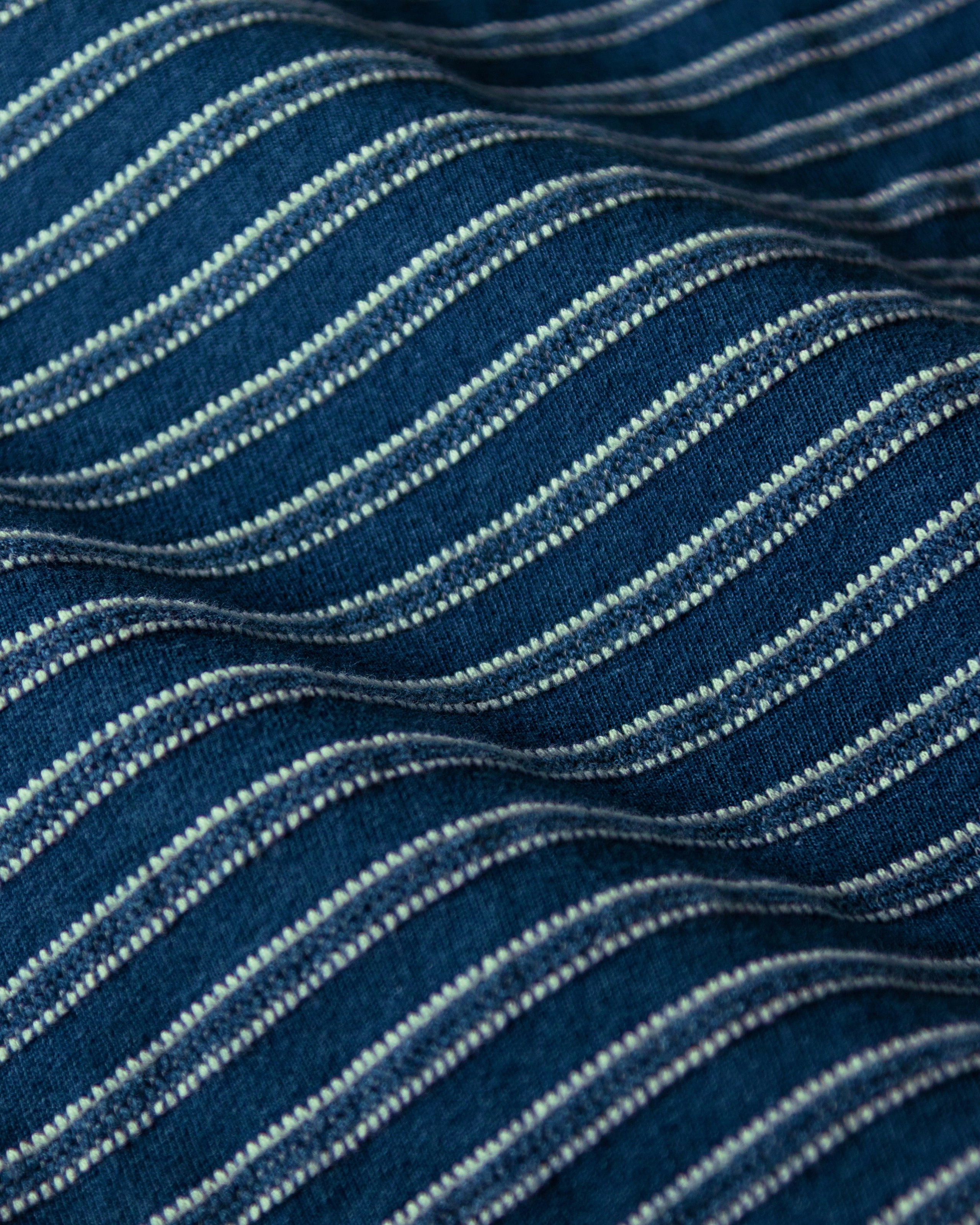 Short Sleeve Long Sleeve Indigo Polo in Mid Wash Jacquard Stripe