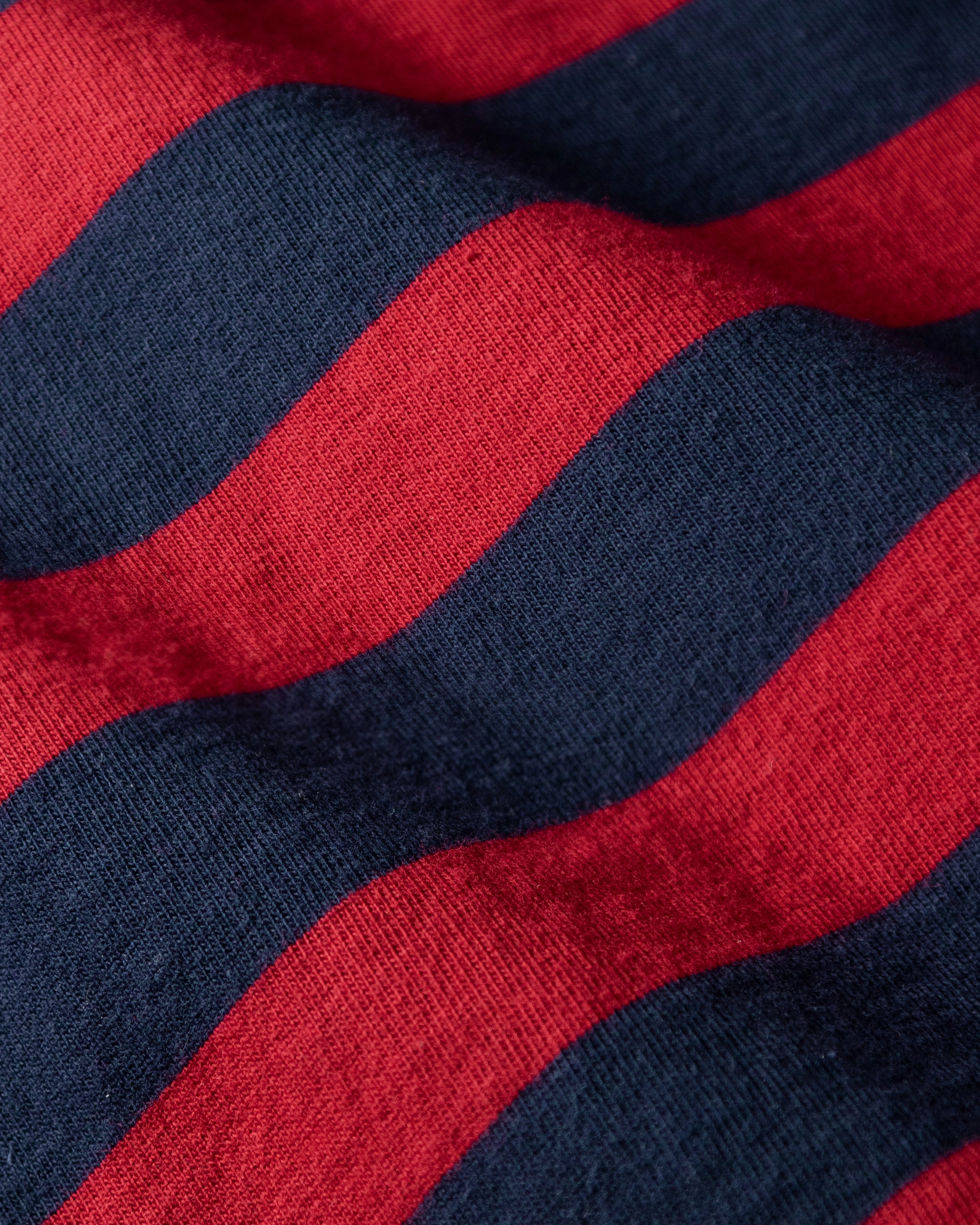 Daily Wear Long Sleeve Indigo Polo in Navy/Burgundy Wide Stripe